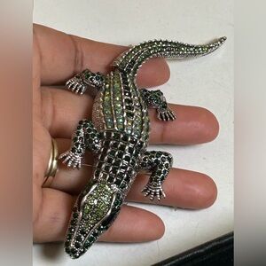 Silver and Green Crystal Alligator broch - Brand